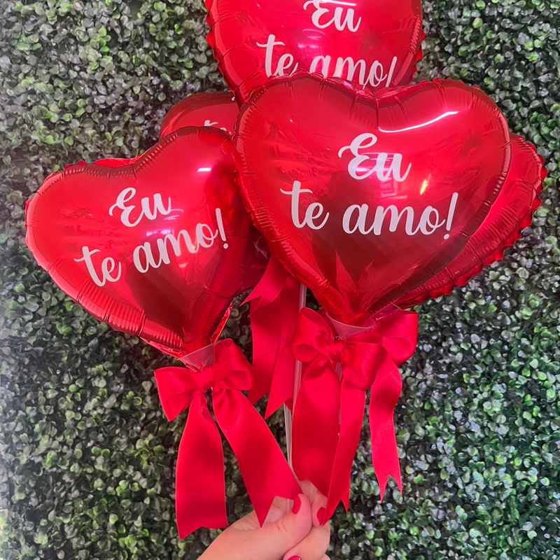Balão Coração Eu Te Amo Com Haste