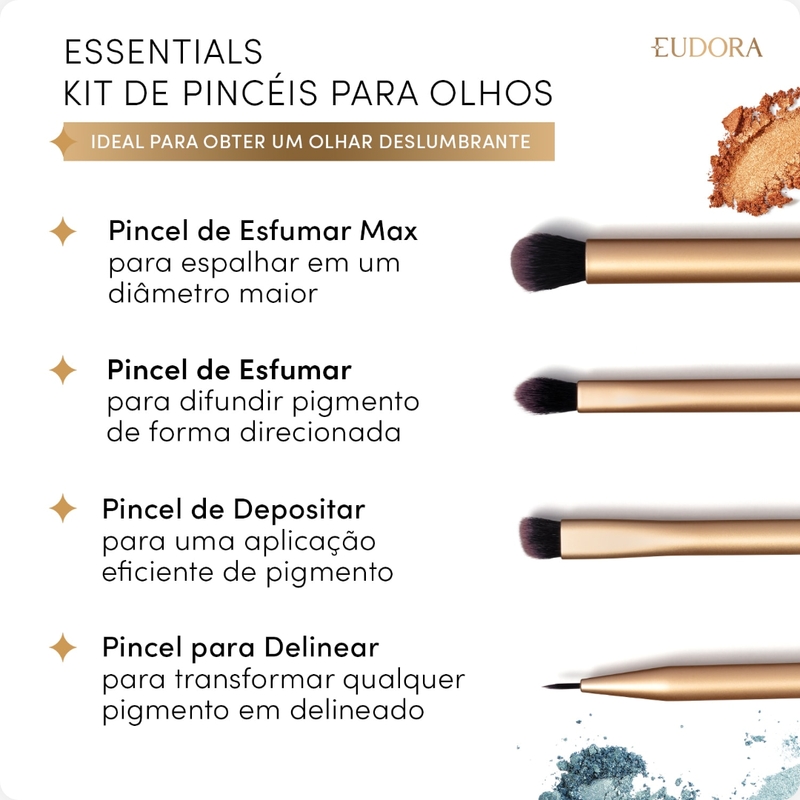Kit De Pincéis Para Olhos Essentials Eudora - foto 2
