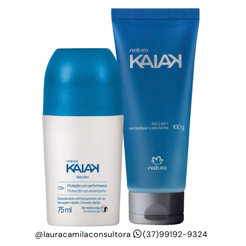 Presente Kaiak Masculino: Desodorante Antitranspirante Roll-on 75ml + Gel 2 Em 1 Para Barbear E Pós Barba 100g