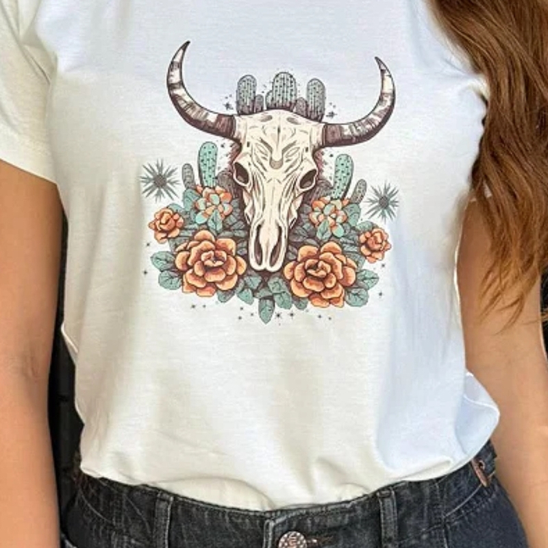 T-SHIRT DTF LONGHORN CACTOS - OFF WHITE TAMANHO: M
