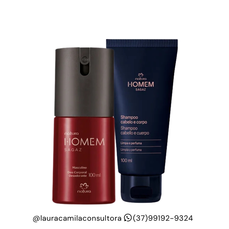 Presente Natura Homem Sagaz: Desodorante Corporal 100ml + Shampoo Cabelo e Corpo 100ml