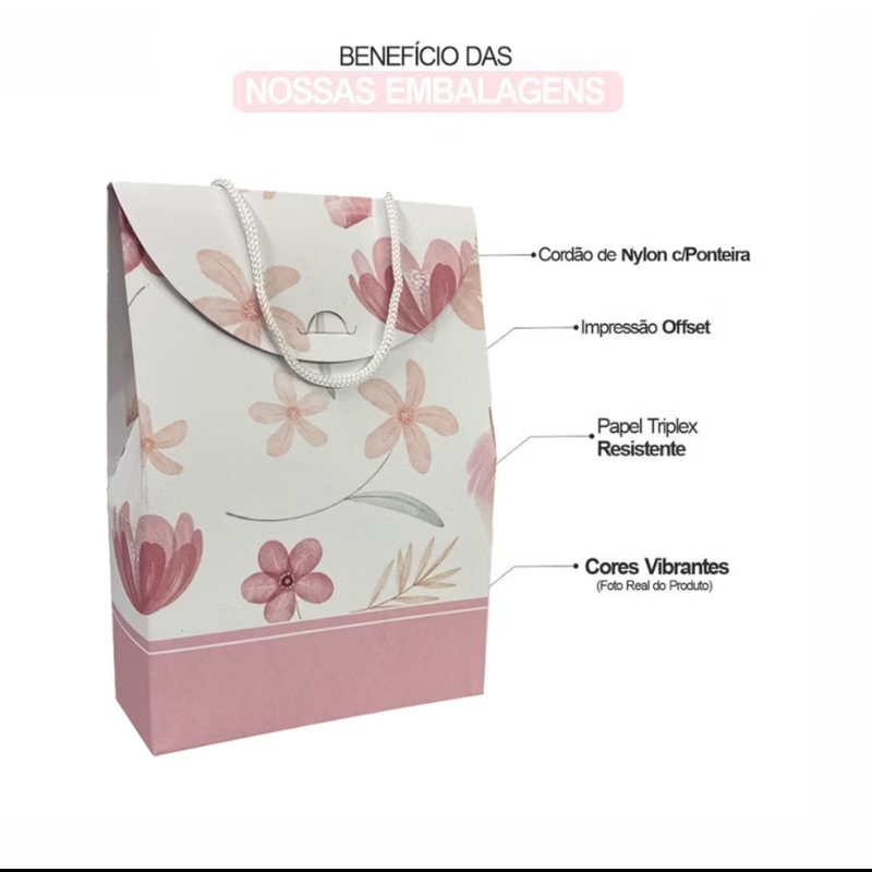 Sacola Modelo Bolsa Para Presente Floral 23x16x6