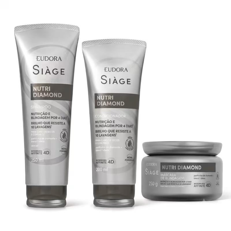 Combo Siàge Nutri Diamond: Shampoo 250ml + Condicionador 200ml + Máscara Capilar 250g