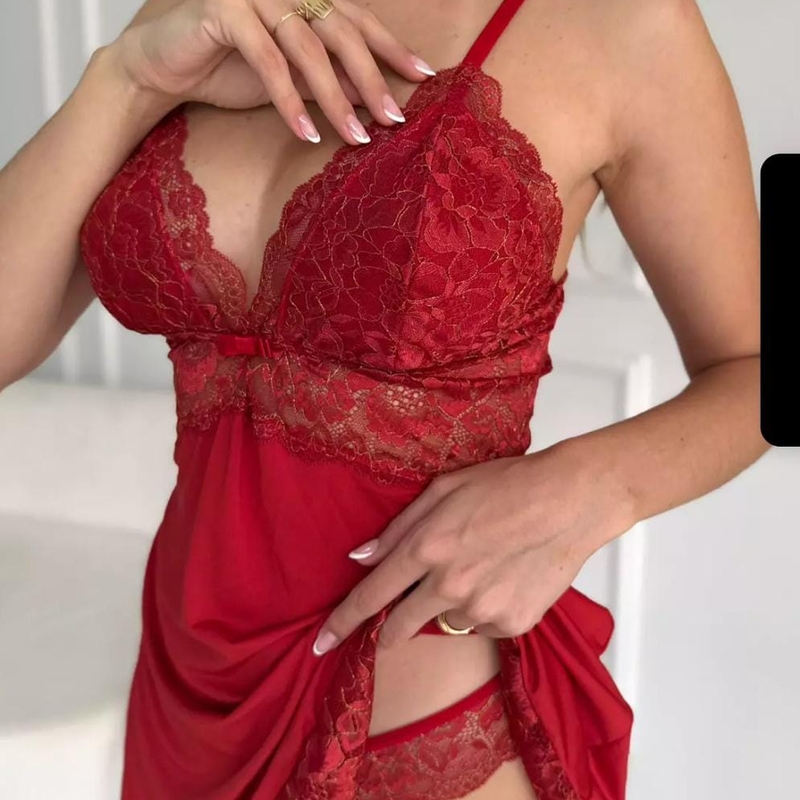 CAMISOLA EM LIGANETE E RENDA PREMIUM VERMELHO ACSA (PREMIUM)