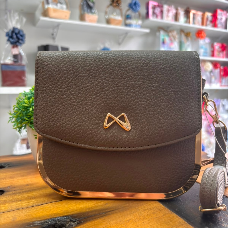 Bolsa Khaki com borda metálica dourado