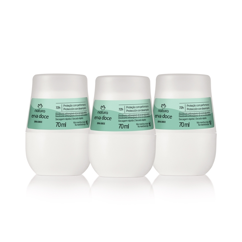 Desodorantes antitranspirantes roll-on Erva Doce 70 ml cada