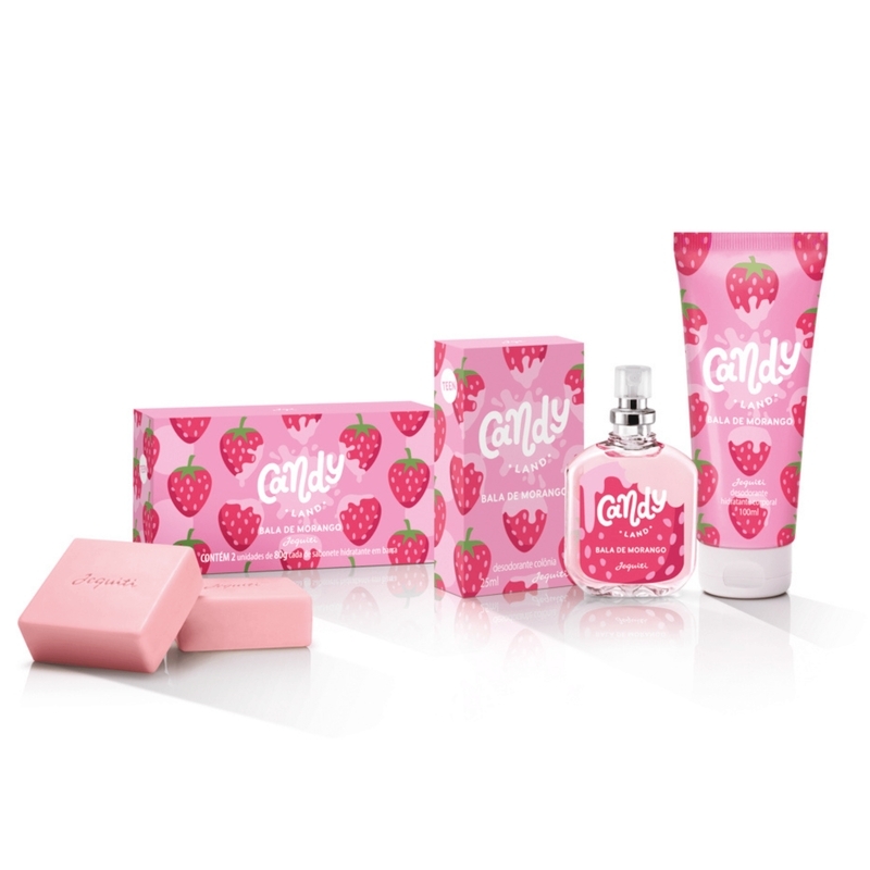 Kit Candy Land: Sabonete 2x80g e Colônia de Bala de Morango 25 ml 1 un