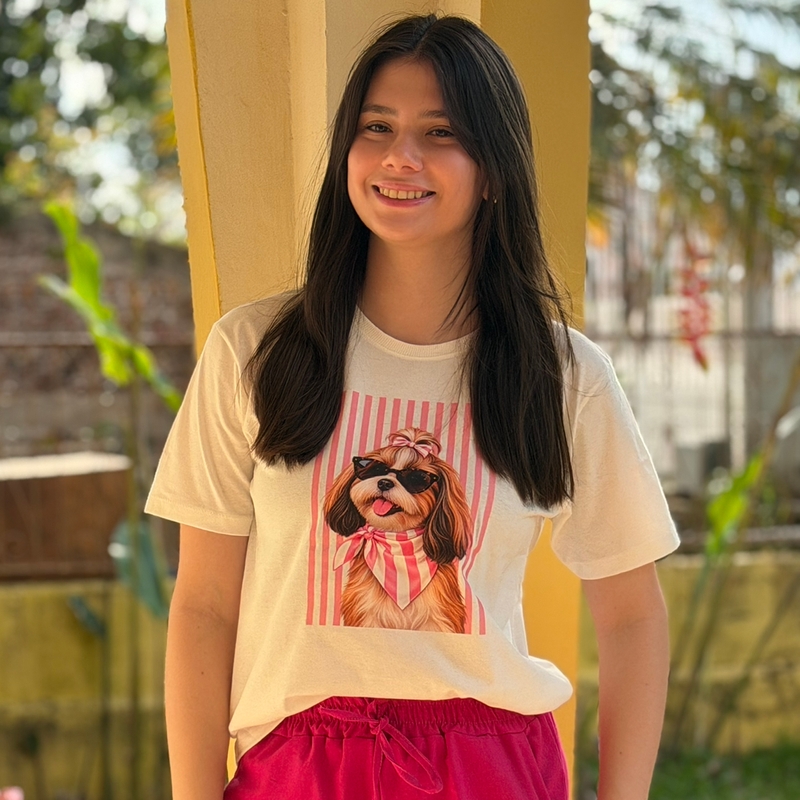 T-shirt Dog Pink Óculos