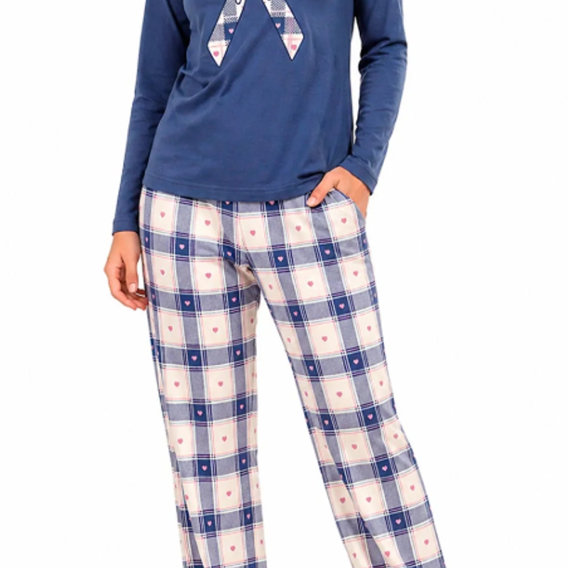 DeMillus Pijama Longo Feminino Xadrez 50 - Azul Jeans