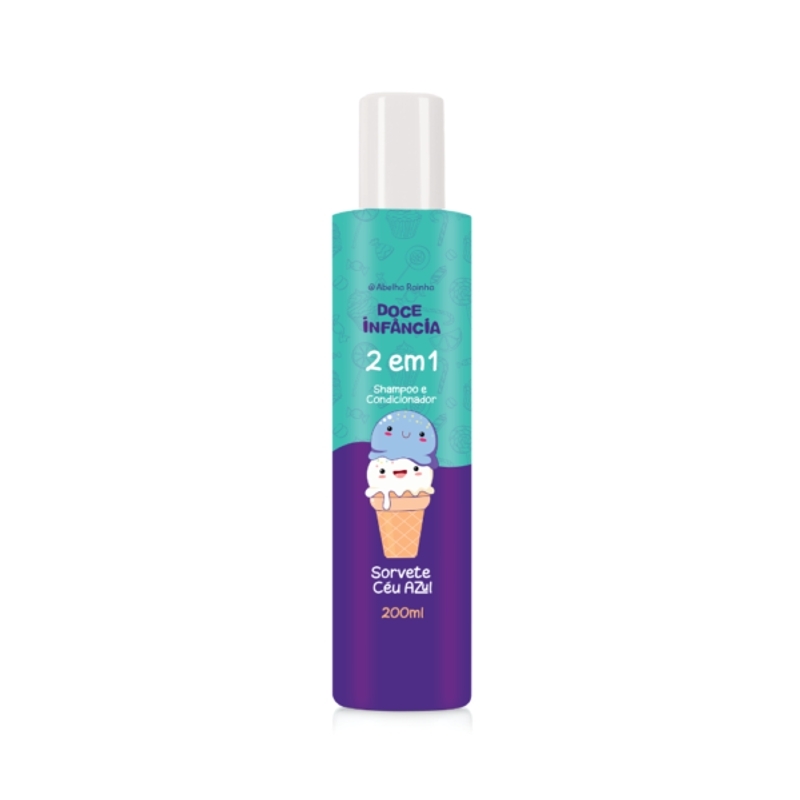 Doce Infancia Shampoo e Condicionador Sorvete Ceu Azul 2 Em 1 Para Todos os Tipos de Cabelos 200ml