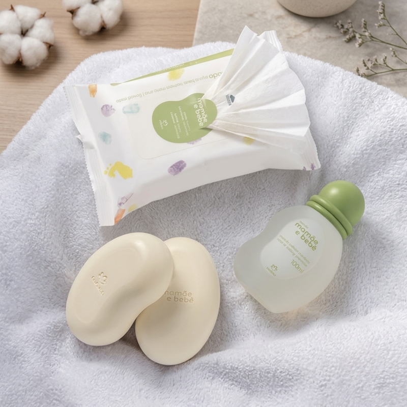 COMBO 2 NATURA MAMAE E BEBE COLONIA 100ml + LENCO UMEDECIDO 16 Folhas + CAIXA COM 2 SABONETES - foto 3