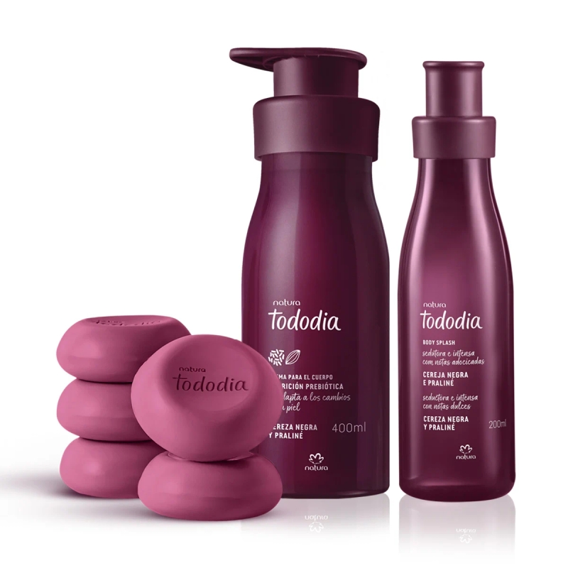 KIT CREME, BODY SPLASH E SABONETE TODODIA CEREJA NEGRA E PRALINÉ