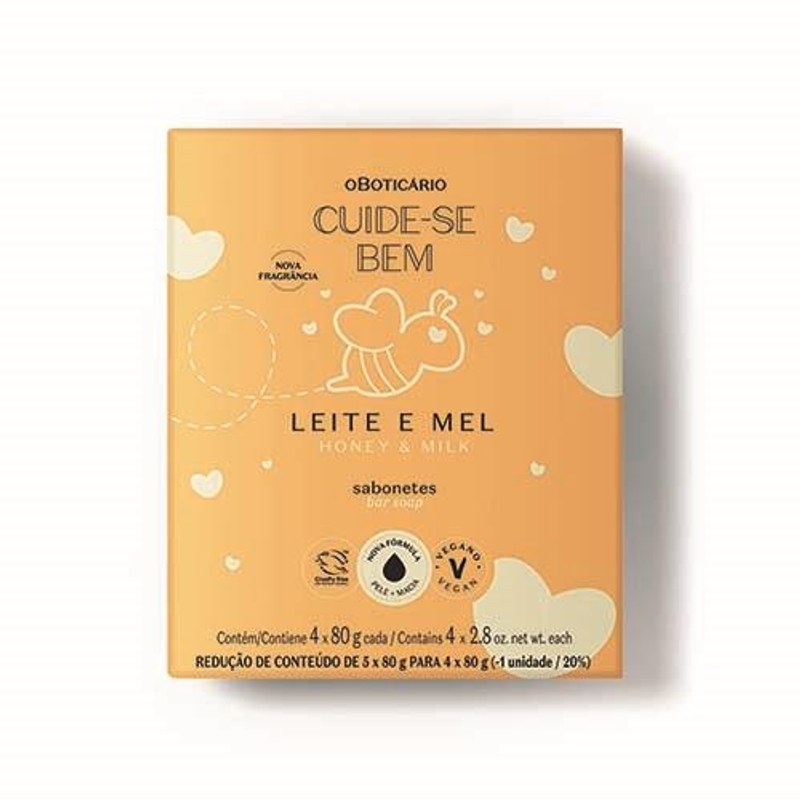 Sabonetes Em Barra Cuide-Se Bem Leite E Mel 4X80G Cada