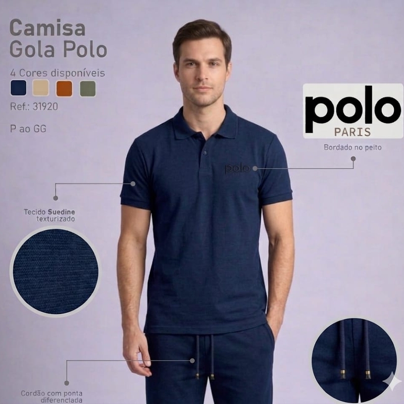 Camiseta Polo Bordado Marinho P