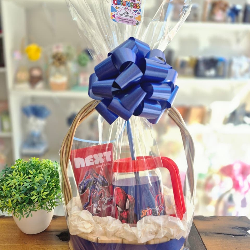 Cesta Presente Homem Aranha Gel Fixador Next e Caneca Mason Jar