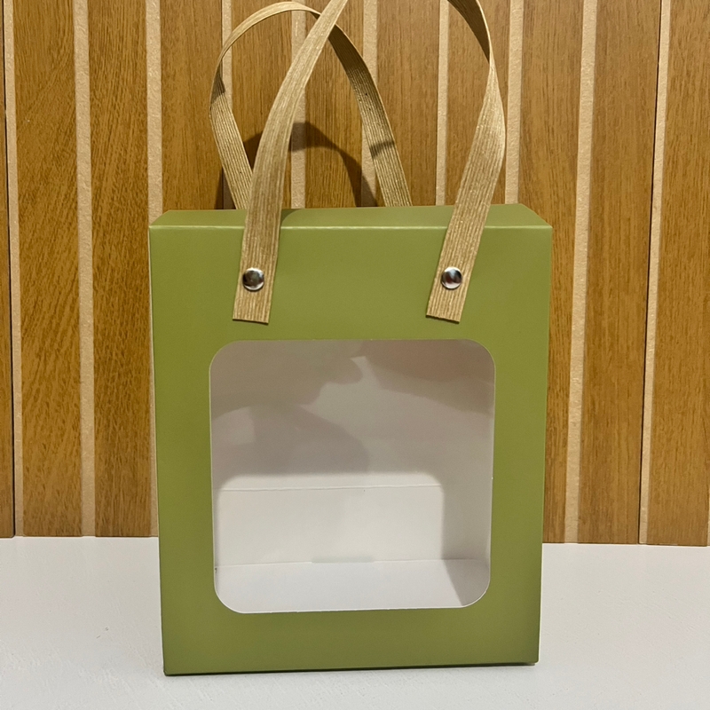 Sacola Presente Verde Visor P (laço+seda)