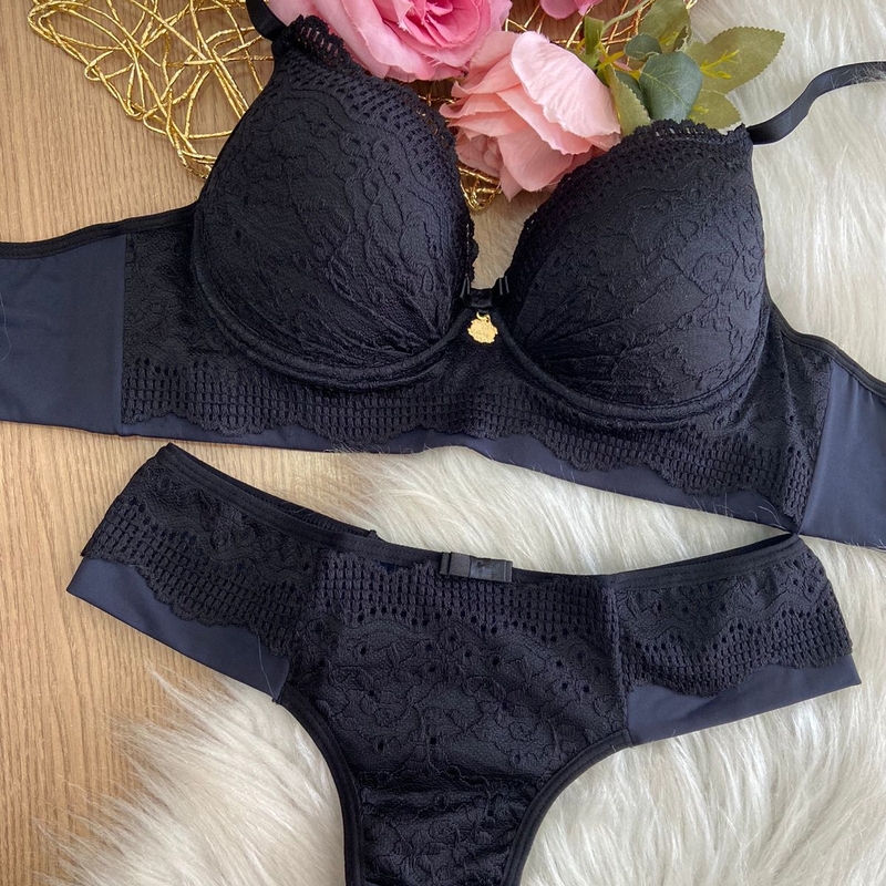 Conjunto Reforçado Det Renda Preto G
