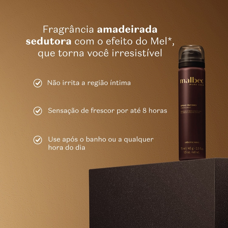 Malbec Pure Gold Spray Íntimo Masculino 75Ml
