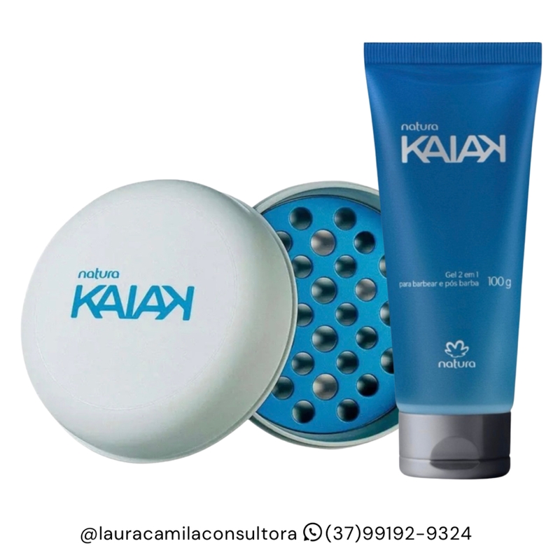 Presente Kaiak Masculino: Saboneteira Para Sabonete Redondo De Até 90g + Gel 2 Em 1 Para Barbear E Pós Barba 100g
