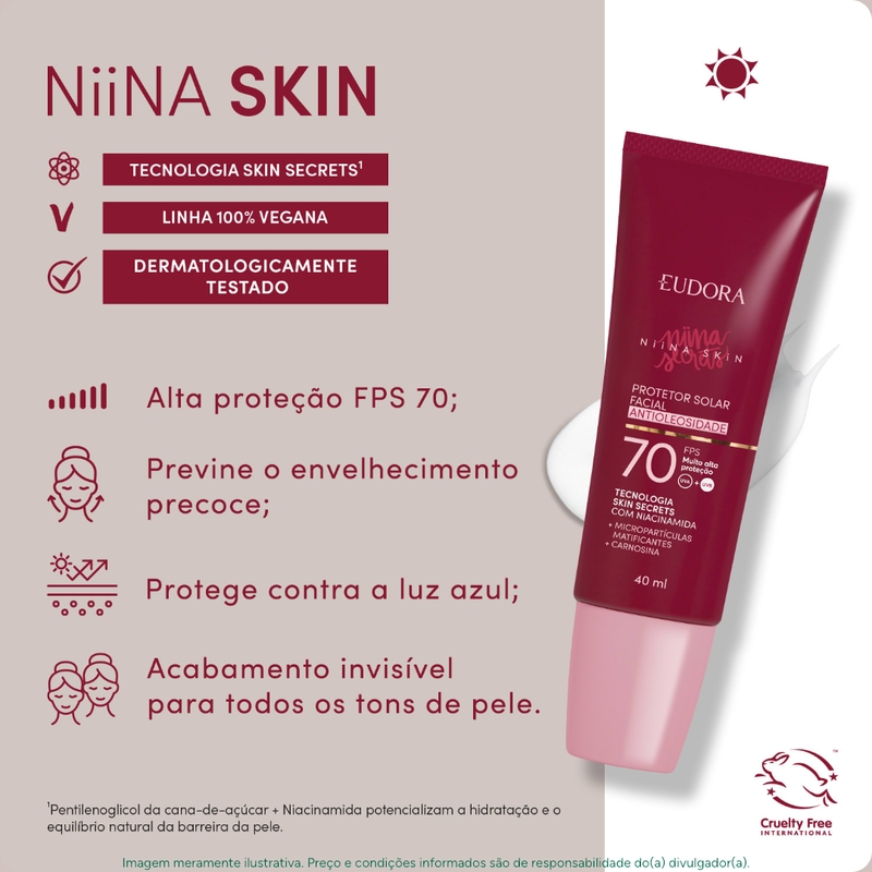 Protetor Solar Facial Antioleosidade Fps 70 Niina Skin 40Ml - foto 2