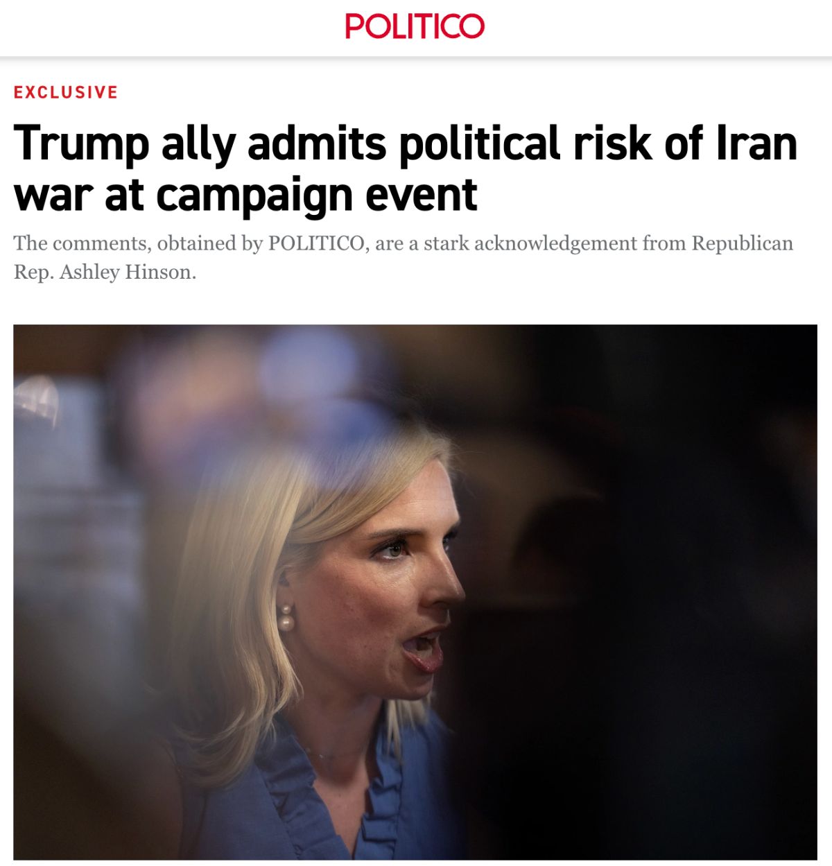 Politico: Trump ally admints Political risk of Iran war at campaign event