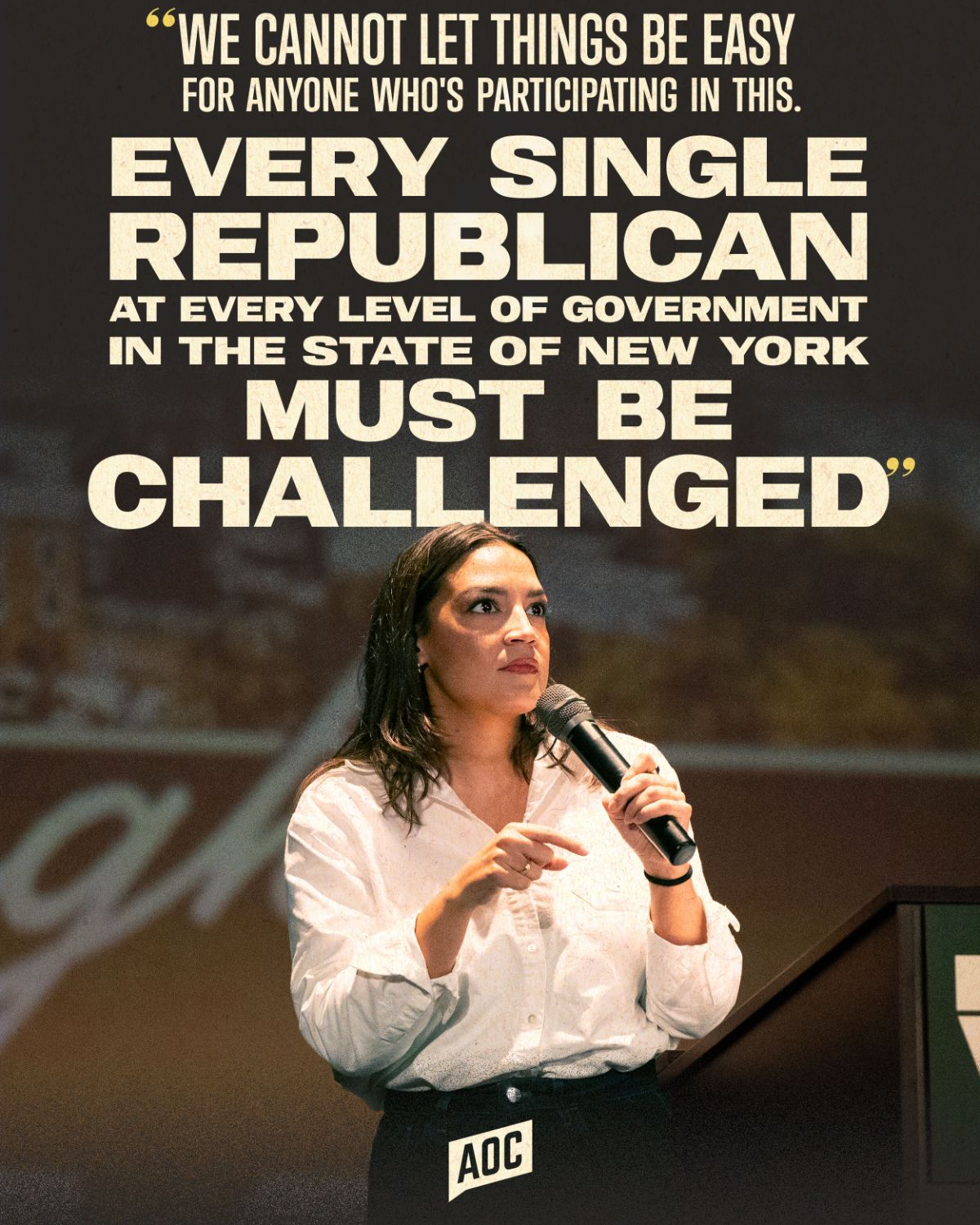 We cannot let things be easy for anyone who's participating in this. Every single Republican at every level of government in the state of New York must be challenged.