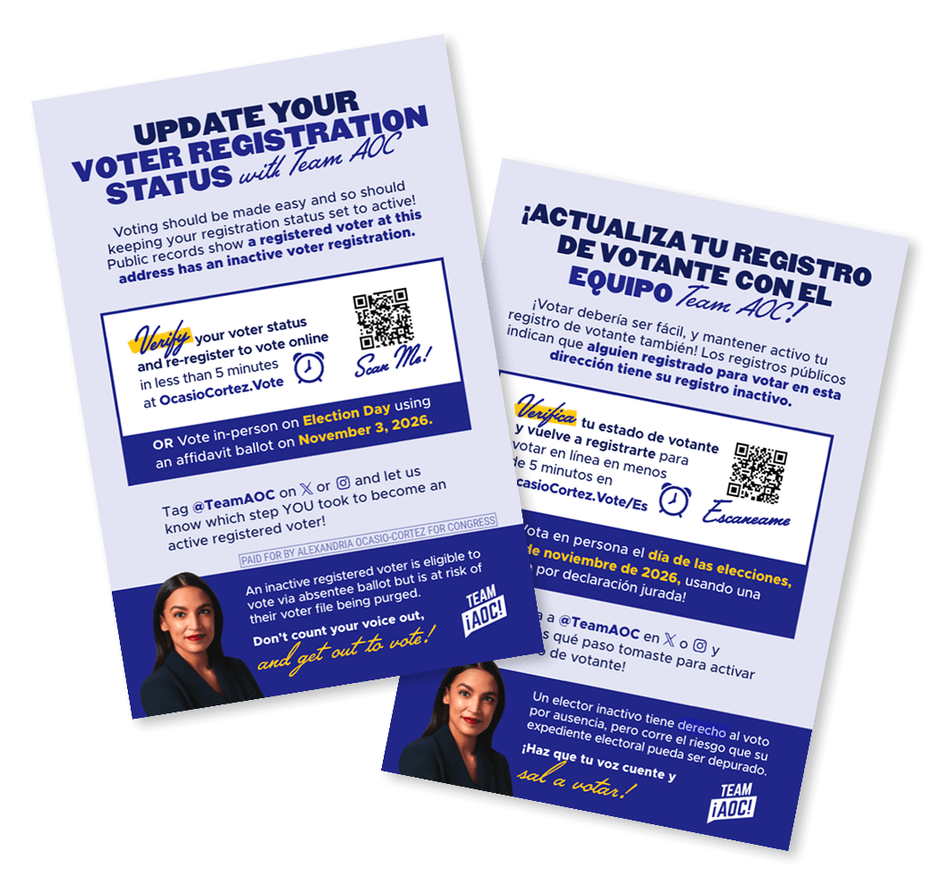 Update your voter registration status with Team AOC!