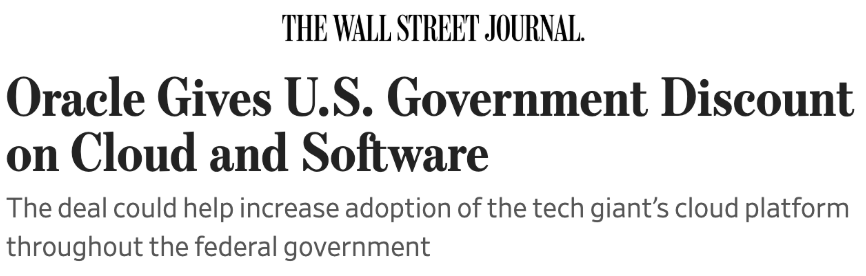 WSJ: Oracle Gives U.S. Government Discount on Cloud and Software