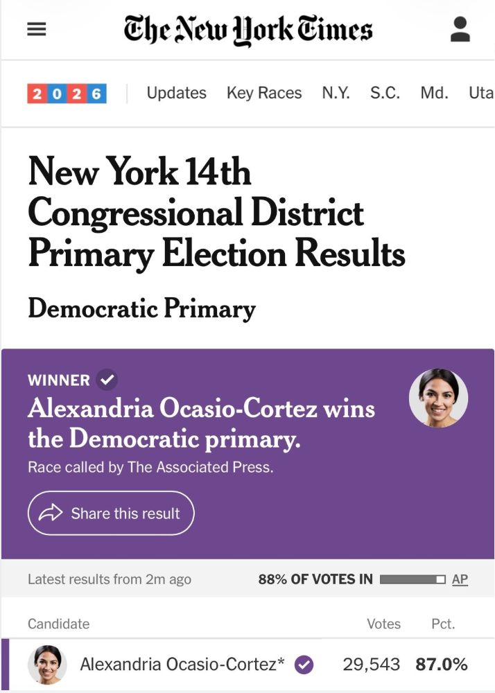 Alexandria Ocasio-Cortez wins the Democratic primary!