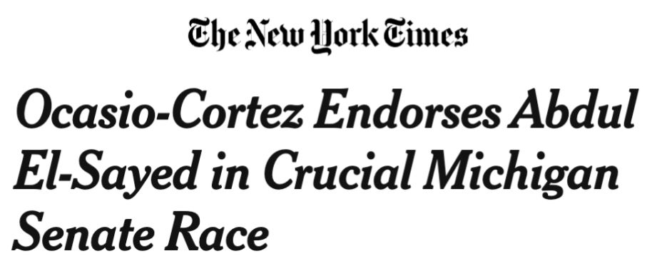 New York Times: Ocasio-Cortez Endorses Abdul El-Sayed in Crucial Michigan Senate Race