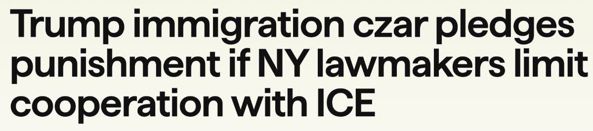 Trump immigration czar pledges punishment if NY lawmakers limit cooperation with ICE