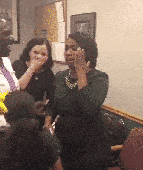 Ayanna celebrates after winning her 2018 Congressional race.