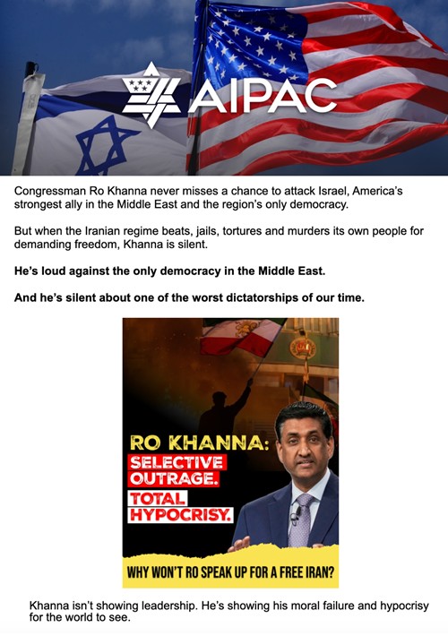 AIPAC ad vs Ro Khanna