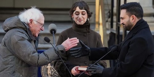 Turn on images to see Bernie swearing in Zohran Mamdani.