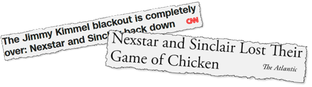 CNN and Atlantic headlines saying Sinclair and Nexstar caved.