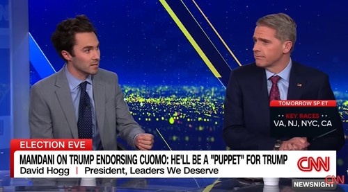 CNN screen capture showing David Hogg and Scott Jennings.