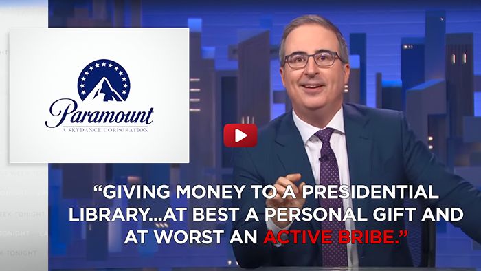 WATCH: John Oliver calls out 'donations' to Trump's presidential library.