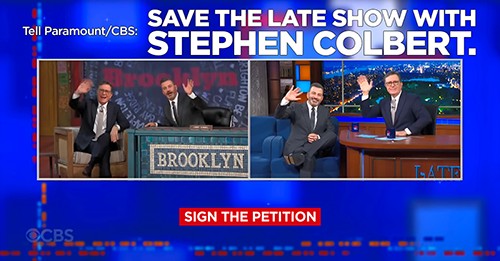 Colbert and Kimmel join each others shows. Sign the petition to save The Late Show with Stephen Colbert