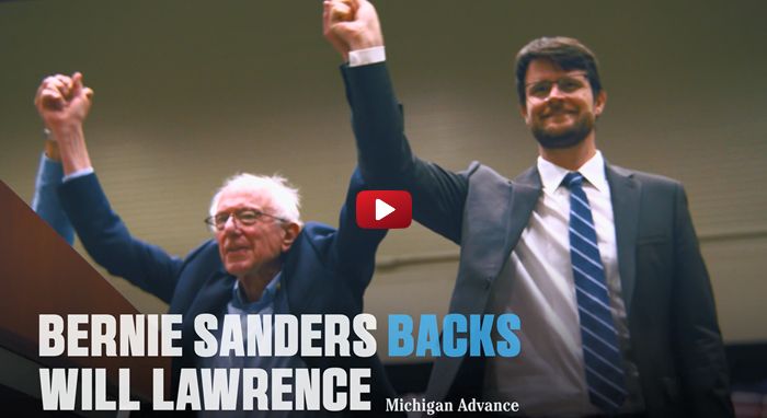 Screen capture of Will Lawrence's new TV ad featuring Bernie Sanders.