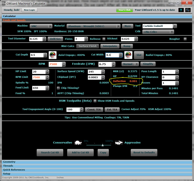 Calculating tool deflection