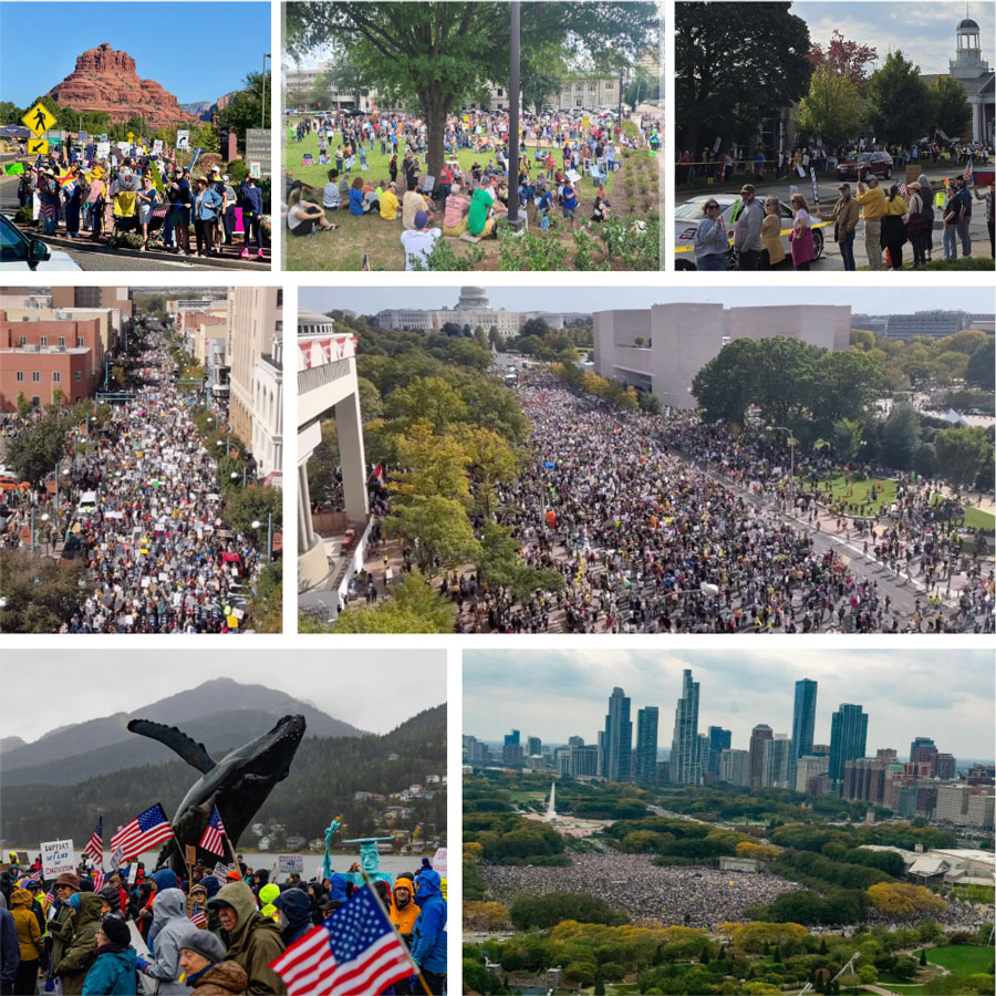 A collage of No Kings photos from across the country