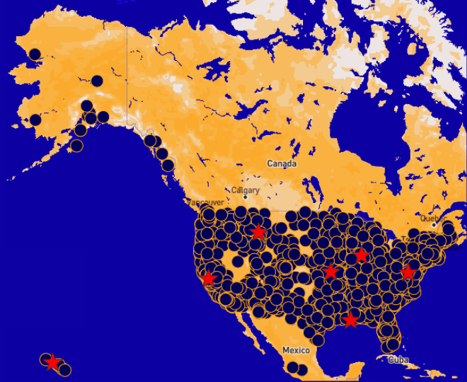 Map of the United States covered in thousands of blue dots, each representing a local No Kings Day event -- Click to browse events in your area