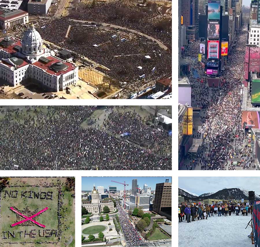 A collage of No Kings events from across the country