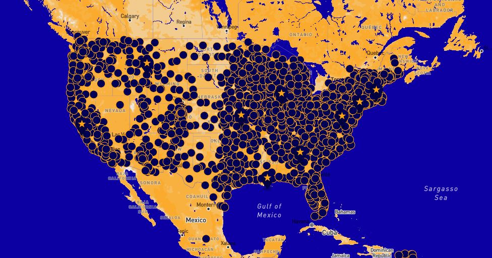 Image of the No Kings rallies event map.