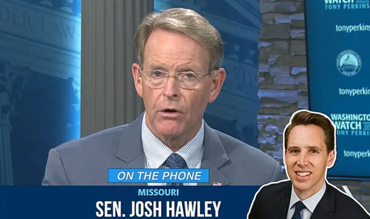 Sen. Josh Hawley was a guest on FRC President Tony Perkins' July 30 podcast (Image from Washington Watch YouTube video).