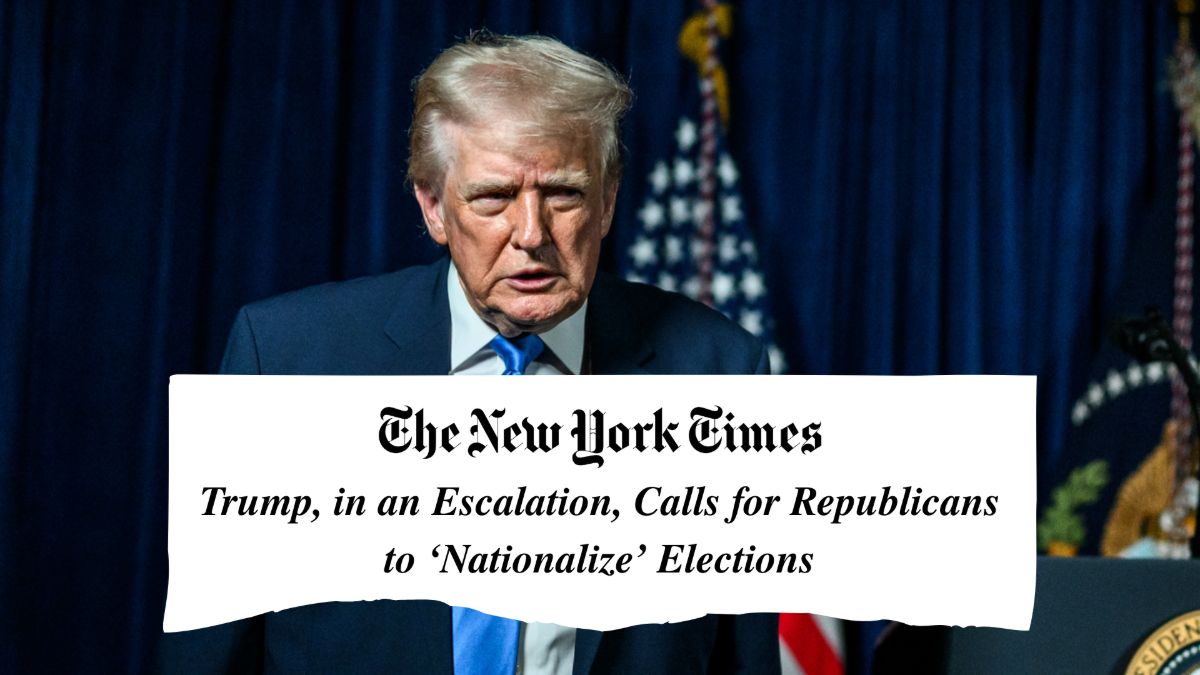 Graphic of President Trump and a New York Times headline.
