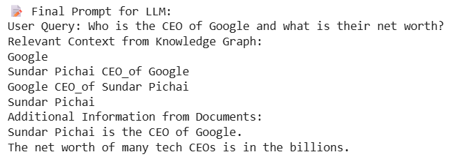 code output - final output for llm