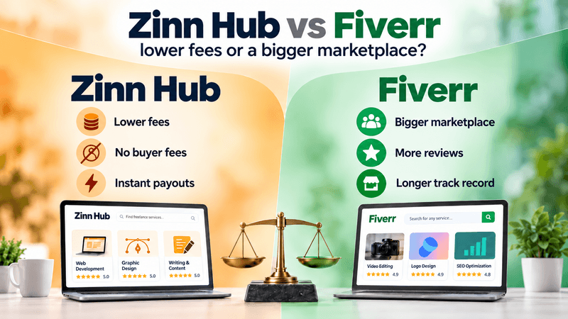 Zinn Hub vs Fiverr: lower fees or a bigger marketplace?