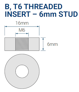 B, T6 Threaded Insert - 6mm Stud