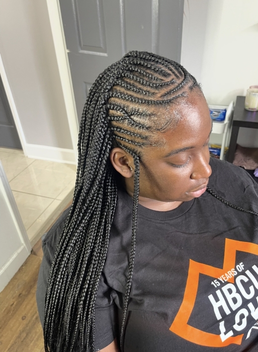 Tribal/ Fulani Braids ( individual box or knotless in back)